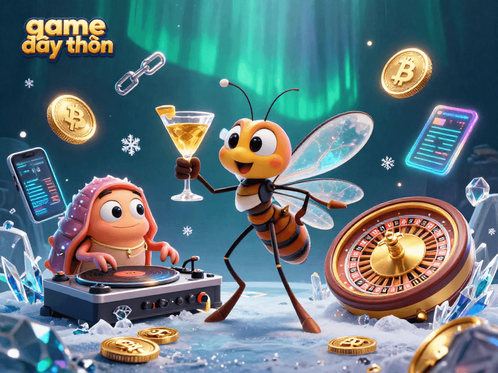 Experience the game đổi thưởng with a lively casino scene featuring a unique mascot and DJ.
