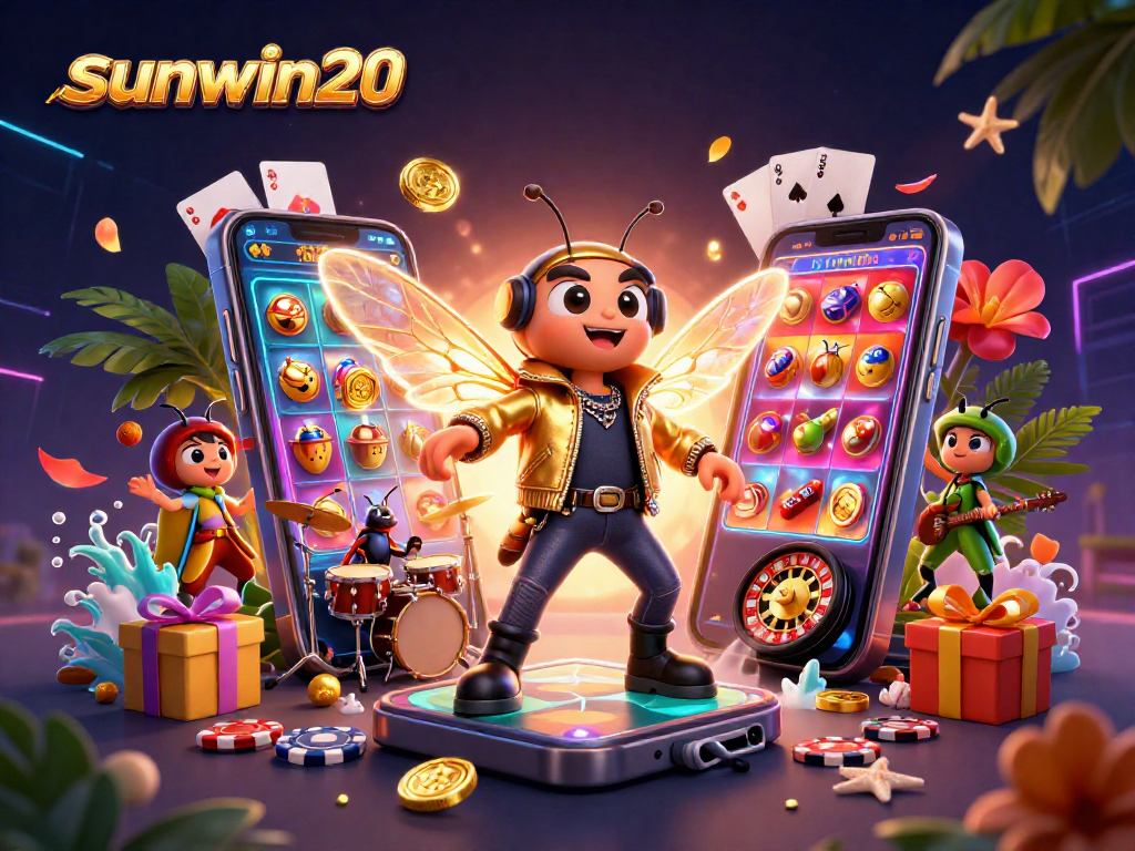 Experience the excitement of sunwin20 as vibrant characters engage in thrilling casino games surrounded by captivating visuals.