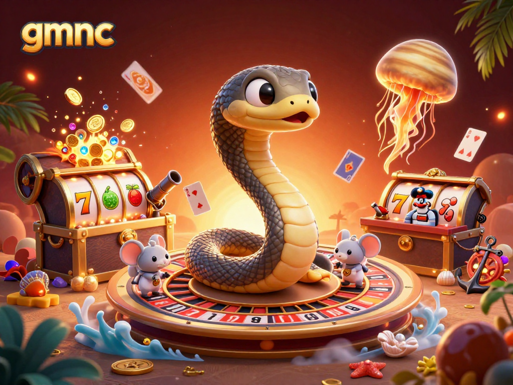 Bet on the galaxy with gmnc: dynamic casino scene featuring saturn snake and jellyfish dealer.