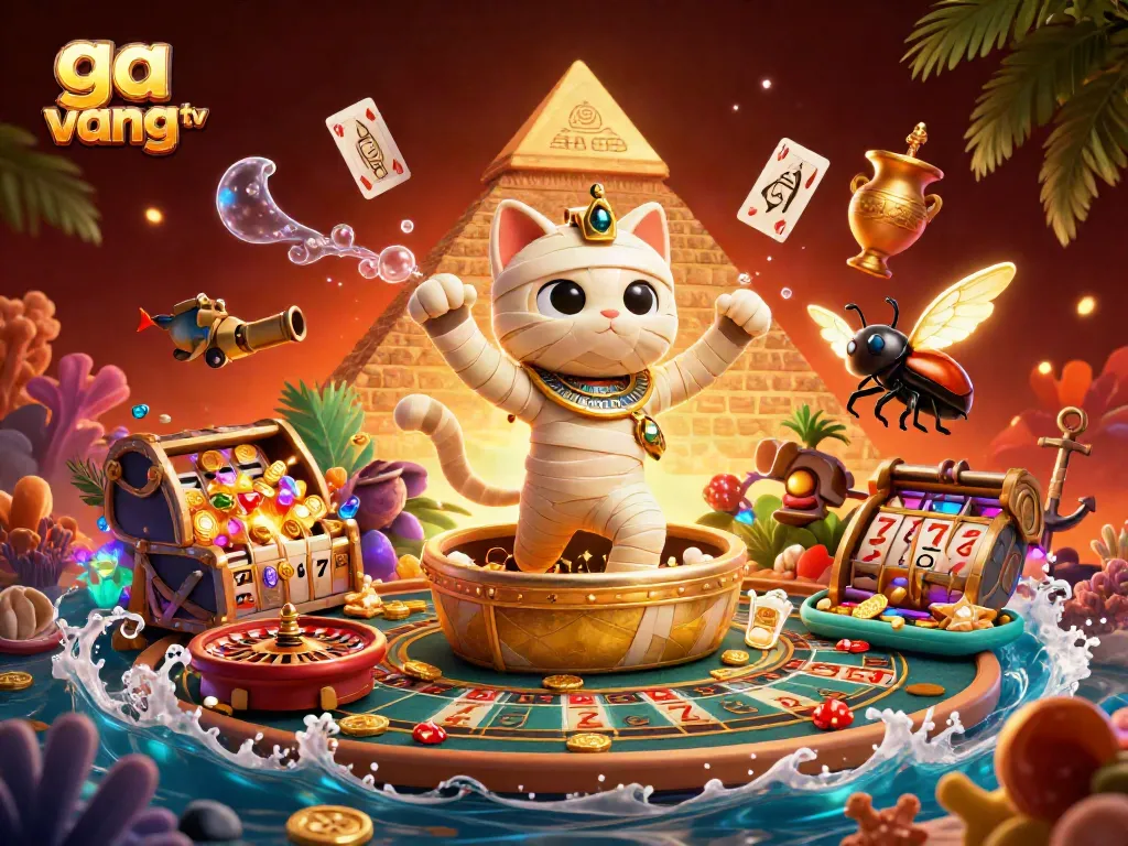 Engage in thrilling gameplay with ga vang tv, showcasing a mummy cat and casino elements.
