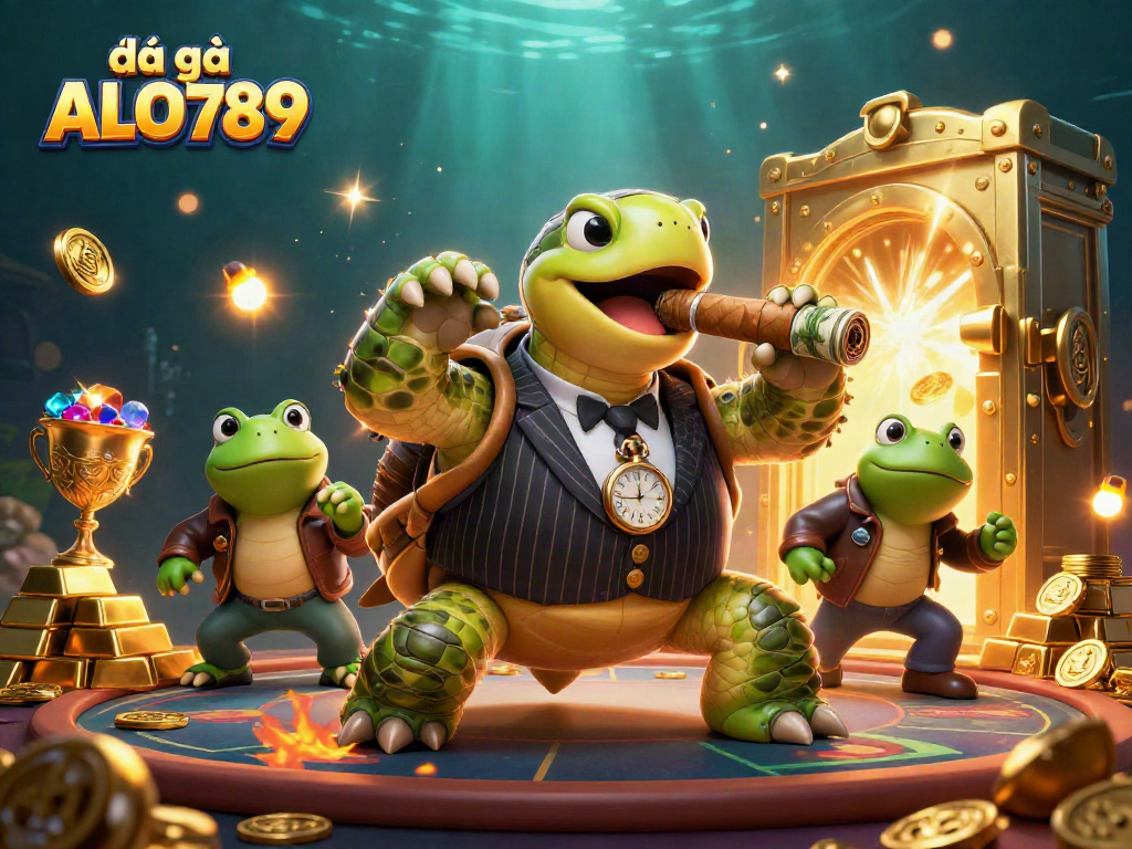 Engage in thrilling đá gà ALO789 action with a snapping turtle mobster and bullfrog enforcers.