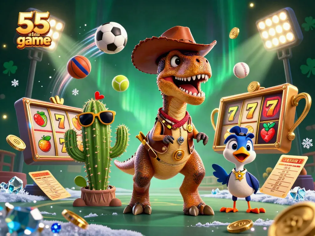 Experience the thrill of the 55 club game with vibrant 3D characters in action amidst rich casino elements.