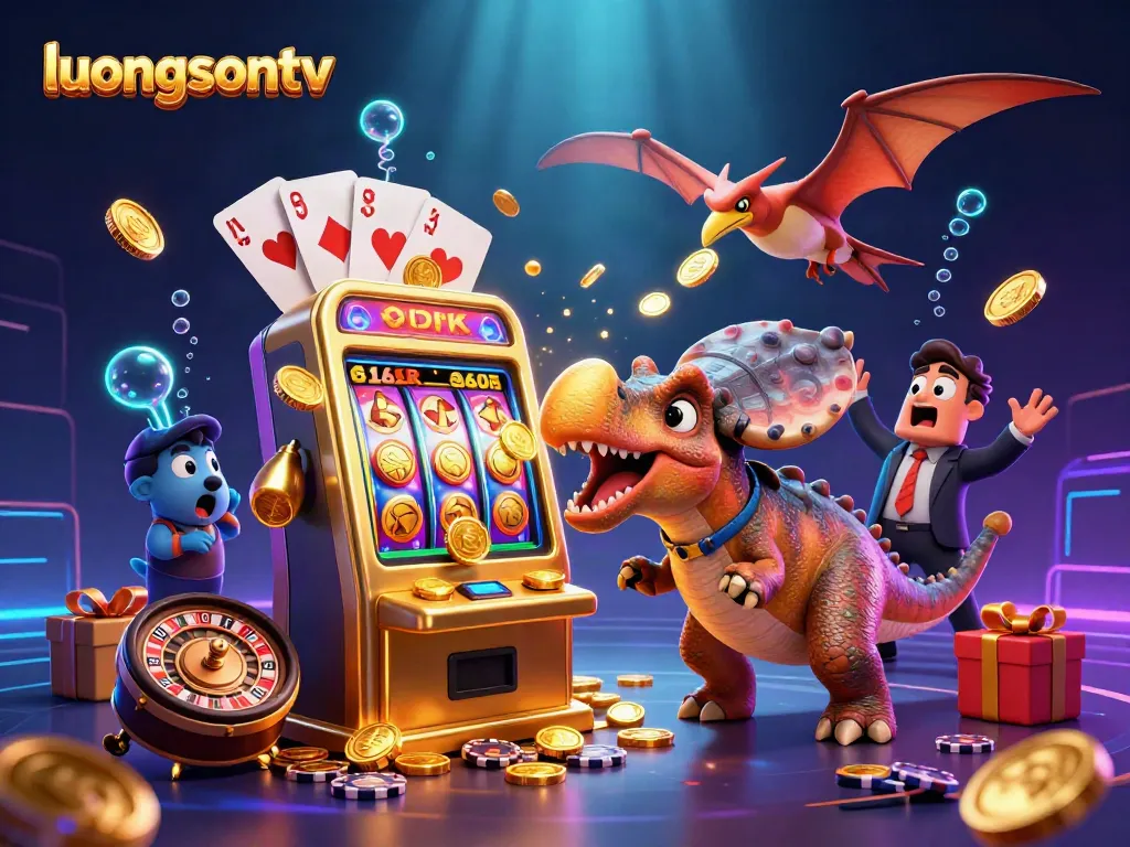 Watch luongsontv spin the jackpot with a vibrant racing dinosaur and thrilling casino elements.