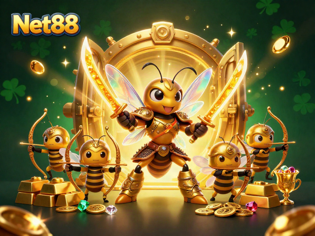 Experience thrilling gameplay with Net88 in this vibrant, dynamic casino scene featuring gold and jewels.