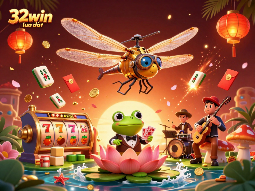 Experience thrilling gaming action in a vibrant scene showcasing 32win lừa đảo with dynamic characters and captivating casino elements.