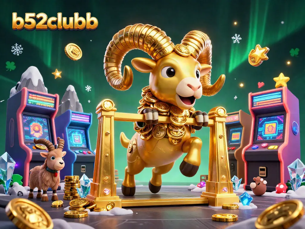 Bets come alive in b52clubb with a vibrant 3D casino scene featuring a golden ram and arcade adventures.