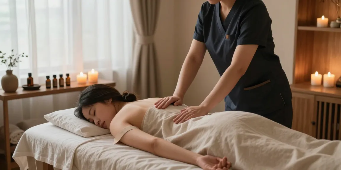 Relaxing scene of a therapeutic 金천구출장마사지 in a cozy home setting with soothing ambiance.