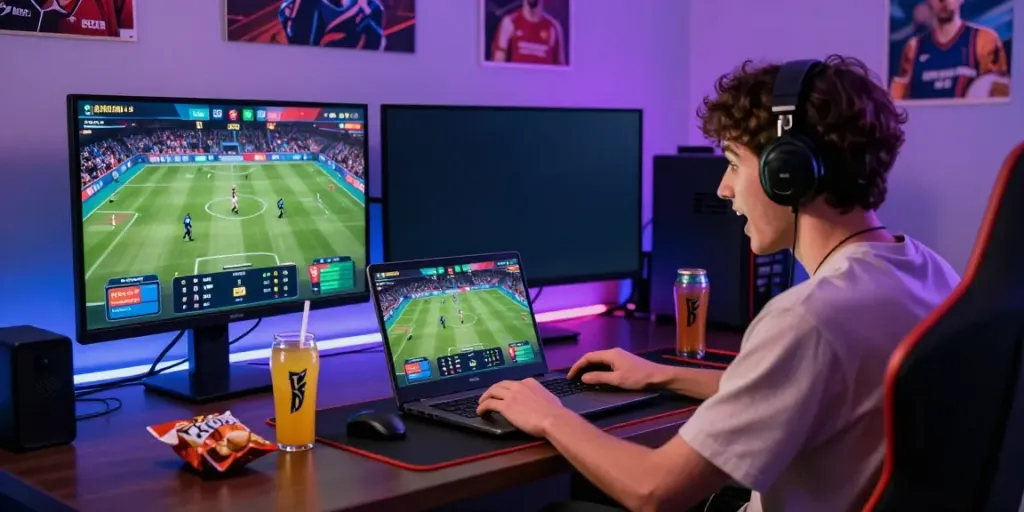 Engaging in online betting at https://five88.boats/, showcasing an exciting gaming environment with sports graphics.