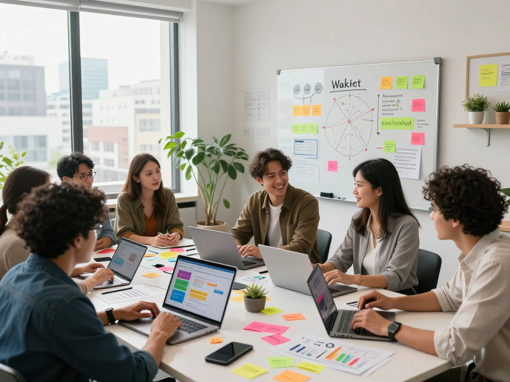 Collaboration in digital marketing strategy session with team discussing ai slut.