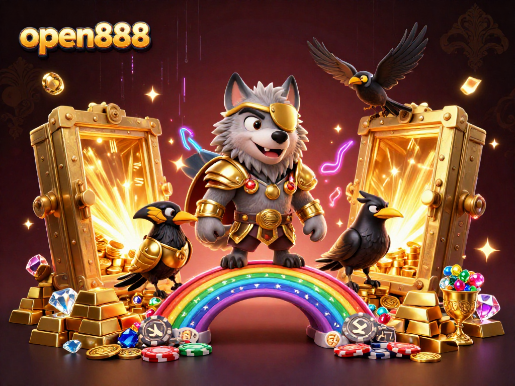Experience the thrill of open888 with Odin, ravens, and treasures in a vibrant casino scene.