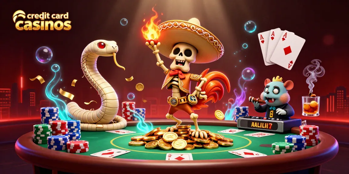Experience thrilling action at credit card casinos with dynamic characters and vibrant casino elements.