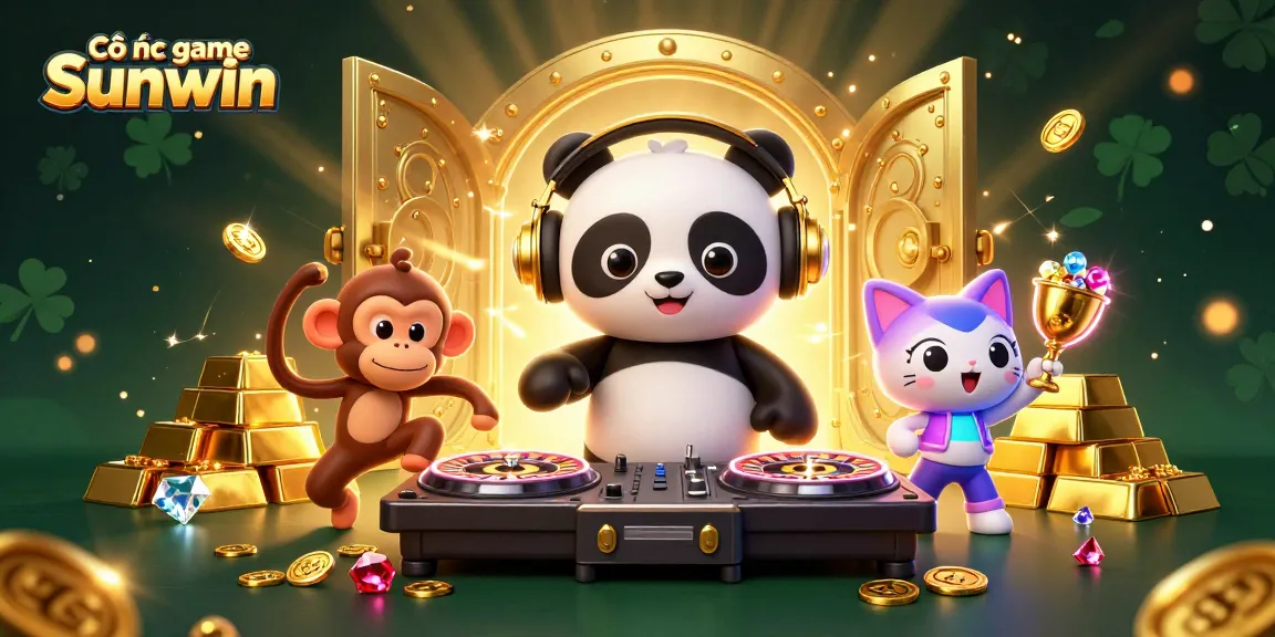 Cổng game Sunwin features an exciting scene with characters in casino-themed action, creating a vibrant atmosphere.