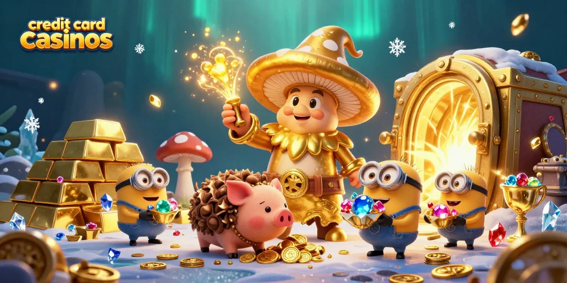 Experience the excitement of credit card casinos with vibrant gems and treasure in a magical scene.