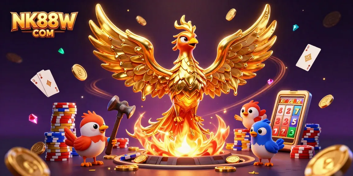 Experience thrilling gameplay at NK88W COM with captivating golden phoenix and dynamic casino elements.
