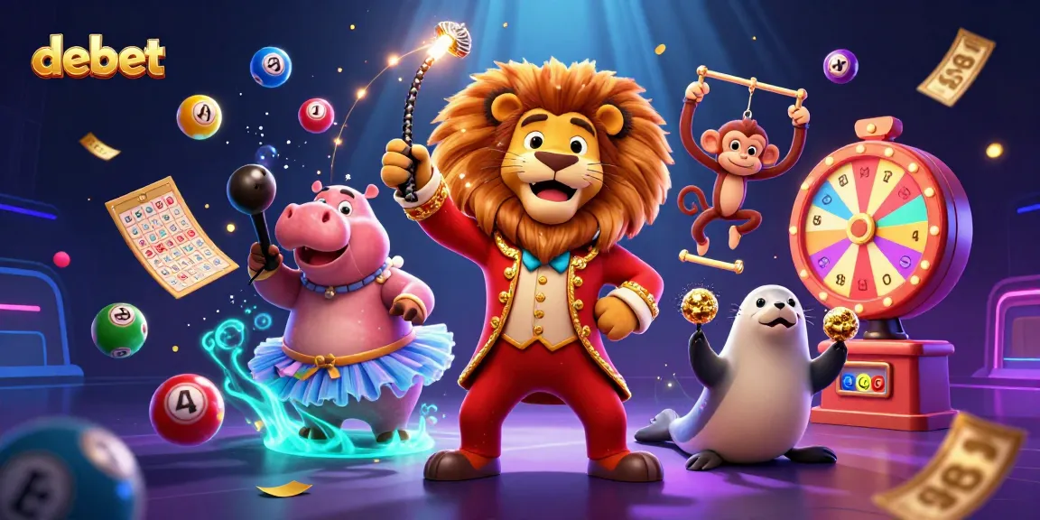 Experience debet excitement with a lively casino scene featuring a circus lion, hippo, monkey, and seal.
