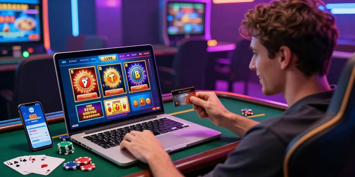 Exciting scene of a player using credit card casinos for online gaming with vibrant visuals and engaging atmosphere.