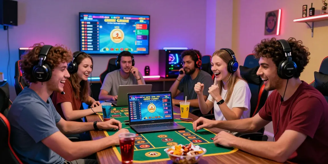 Credit card casino gaming scene showing friends enjoying online play at https://crownwoods.org.uk/ with vibrant colors and excitement.