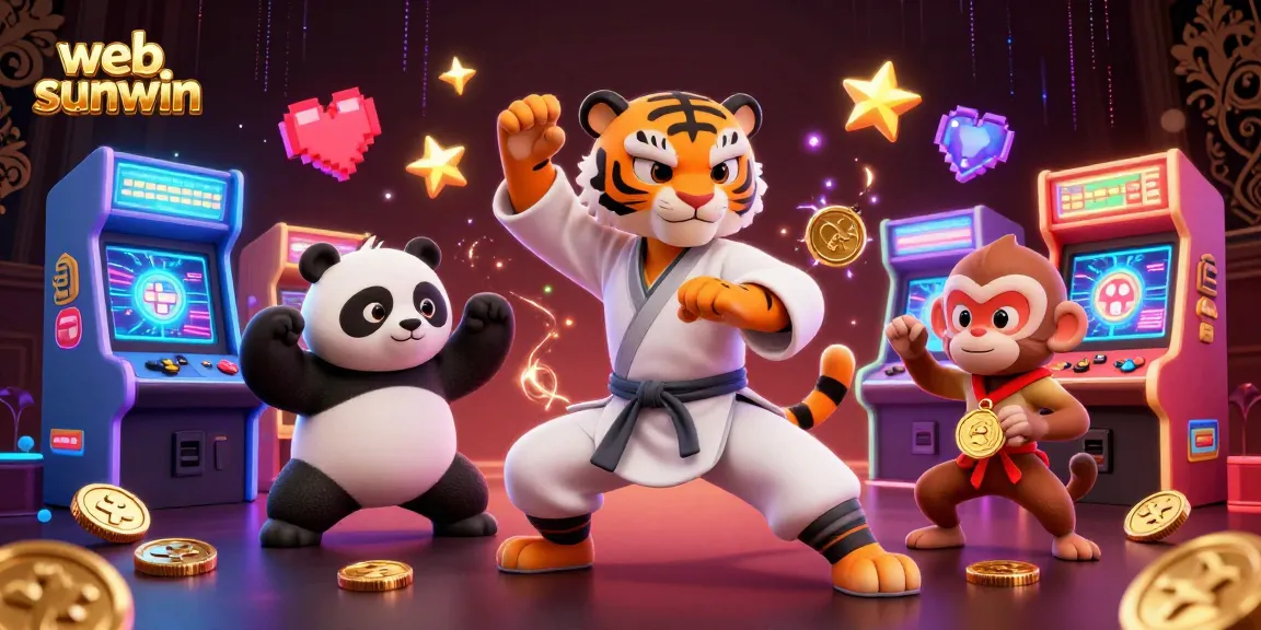 Experience the excitement of web sunwin in a vibrant 3D casino scene with game elements and playful characters.