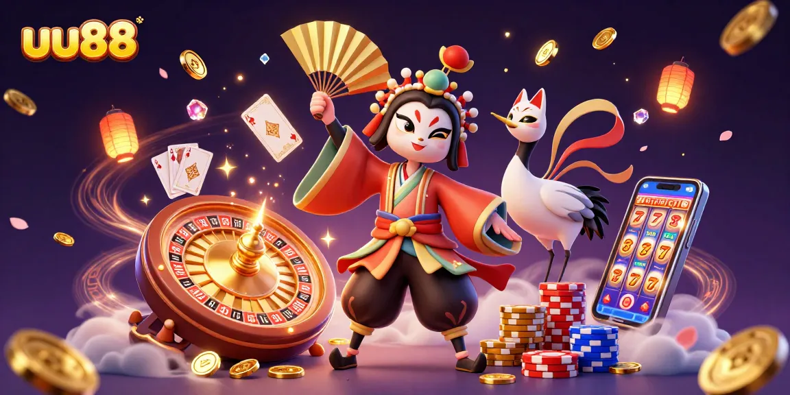 Experience the thrill of uu88 with dazzling casino elements in a vibrant 3D illustration.