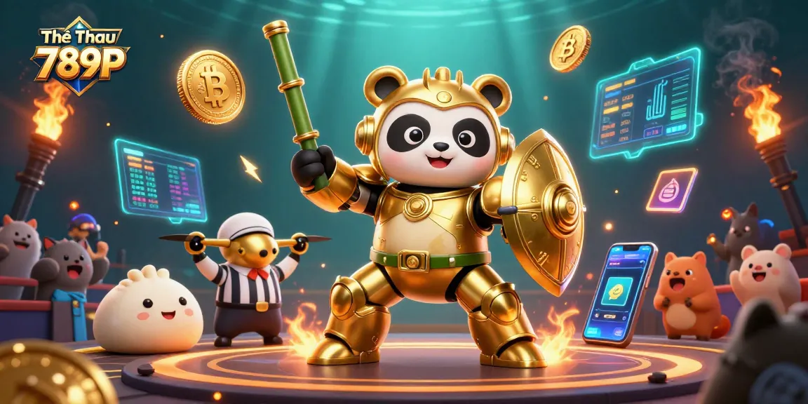 Join the excitement at Thể Thao 789P as the golden panda battles with innovative gaming elements in a vibrant arena.