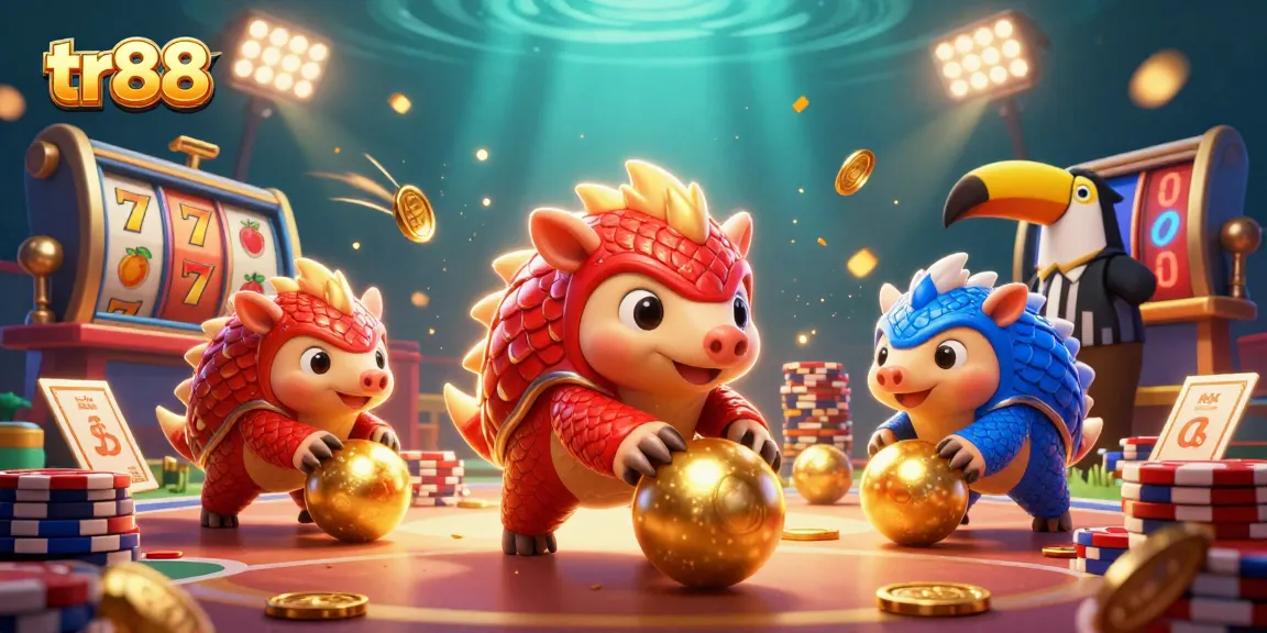 Engage in thrilling slots action at tr88 with vibrant pangolins amidst golden jackpots and casino excitement.